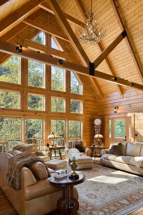 Log Home Interiors, Log Home Decorating, Lodge Living Room, Log Home Interior, Log Cabin Interior, Log Cabin Ideas, Rustic Log Cabin, Log Home Designs, House Farmhouse