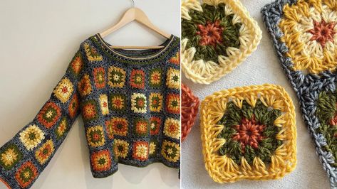 Twinkling Granny Square Sweater Layout & Assembly - Mezzacraft - Sharing the Art of Crochet Crochet Square Sweater, Crochet Ideas Aesthetic, Jaket Crochet, Sweater Pattern Free, Aesthetic Knit, Crochet Dress Ideas, Square Sweater, Granny Square Sweater, Crochet Jumper