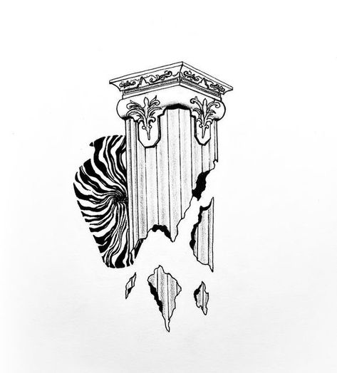 Corinthian Pillar Tattoo, Greek Pillar Tattoo Design, Greek Pilar Tattoo, Column Tattoo Design, Greek Pillars Drawing, Reinassance Tattoo, Pillar Sketch, Greek Building Tattoo, Pillars Tattoo