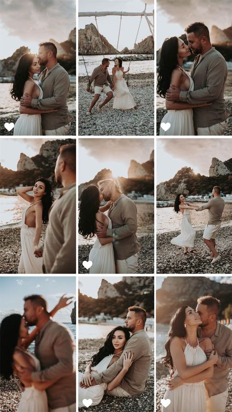 Beach Couple Outfit Ideas, Beach Love Story Photography, Beach Pictures Ideas Family, Older Couples Beach Photoshoot, Couples Beach Poses Photo Ideas, Beach Engagement Pictures Outfits, Engagement Shoot Beach Poses, Prenup Photoshoot Ideas Beach, Couple Photoshoot At Beach