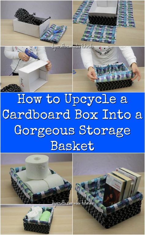 How to Upcycle a Cardboard Box Into a Gorgeous Storage Basket - Have a plain old cardboard box you are looking to spruce up? In my newest exclusive video tutorial, I show you how you can transform any cardboard box into something truly amazing. Take a look at the post, and enjoy upgrading your cardboard boxes into works of functional art. #repurpose #diy #upcycle #reuse #organizing #organize #crafts Diy Storage Baskets, Cardboard Box Storage, Cardboard Box Diy, Storage Baskets Diy, Diy Karton, Savon Diy, Diy Rangement, Basket Diy, Cardboard Box Crafts