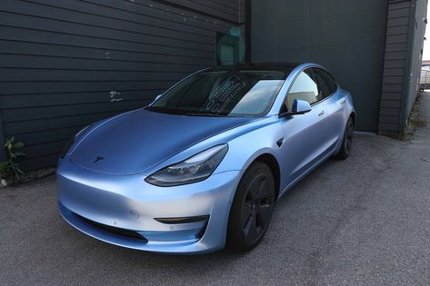 Tesla Model 3 Vinyl Wrap, Tesla Wraps Model Y, Wrapped Tesla Model 3, Tesla Colors, Tesla Car Wrap, Wrapped Tesla, Blue Tesla, Tesla Lighter, Vinyl Wrap Colors