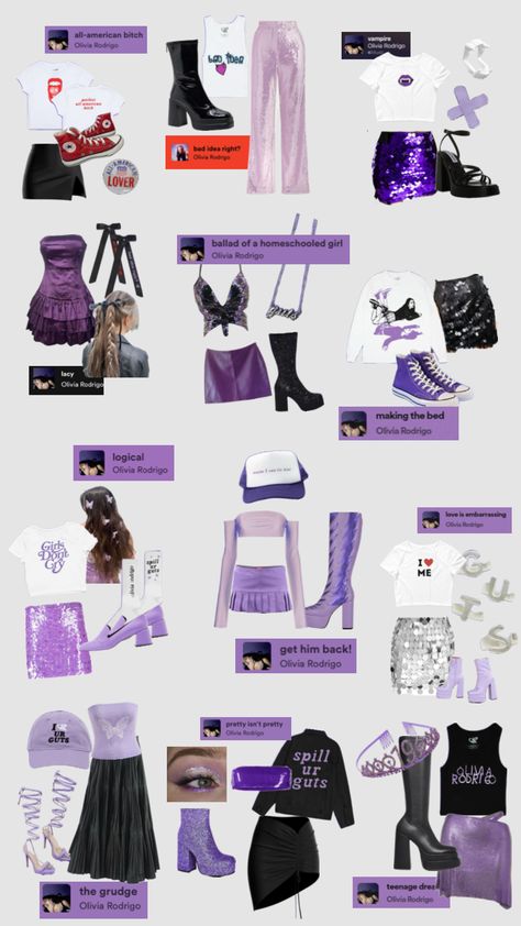 this took forever. what outfits next?? #gut #oliviarodrigo #vampire #badidearight #gethimback #gutsoutfits #gutstour #outfit #inspo #outfitinspo #purpleoutfit #concertoutfit #touroutfit #gutsinspired Consert Outfits, Dress Code Outfits, Cute Concert Outfits, Vampire Clothes, Dress Code Casual, Taylor Outfits, Taylor Swift Tour Outfits, Concert Looks, Taylor Swift Outfits