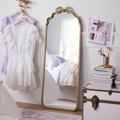 LoveShackFancy | Pottery Barn Teen Dorm Wishlist, Room Mirror Ideas, Mirror Pottery, Fancy Mirrors, Over The Door Mirror, Big Girl Bedrooms, Love Shack Fancy, Apartment Makeover, Twin Xl Bedding