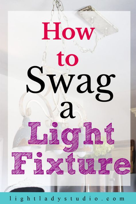 Swag Lights Over Dining Table, Vintage Hanging Swag Lights, Swagging A Chandelier, Swag Light Fixture Dining Rooms, Swag Hook Chandelier, Make A Hanging Lamp, Chandelier Swag Ideas, Off Center Chandelier Solutions, Over Kitchen Table Light Fixture