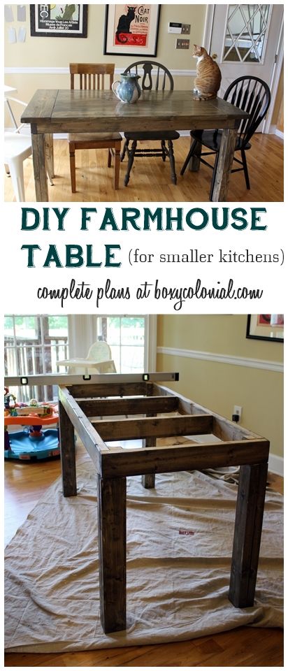 Complete Plans and Cut List to Make This Farmhouse Table for a Smaller Kitchen Small Farmhouse Table, List To Make, Farmhouse Table Plans, Cocina Diy, Diy Muebles Ideas, Small Kitchen Tables, Farmhouse Kitchen Tables, Diy Farmhouse Table, Diy Casa