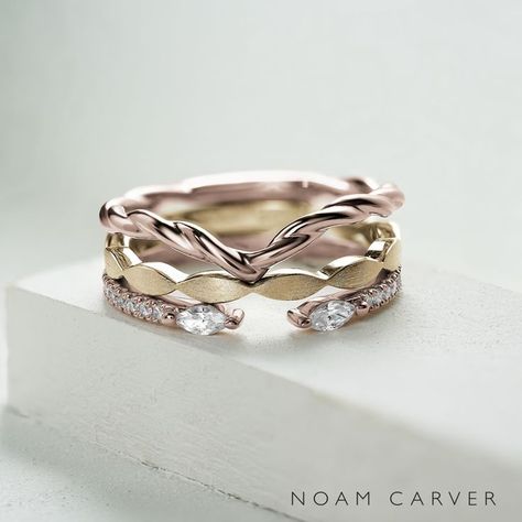 Show off your signature style! Make a statement with the Noam Carver stackable collection! Yellow Gold Ring Stack, Rings With Diamonds, Noam Carver, Wedding Bands For Her, Stackable Bands, Ring Stack, Gold Ring Stack, Rose Yellow, Engagement Ring Wedding Band