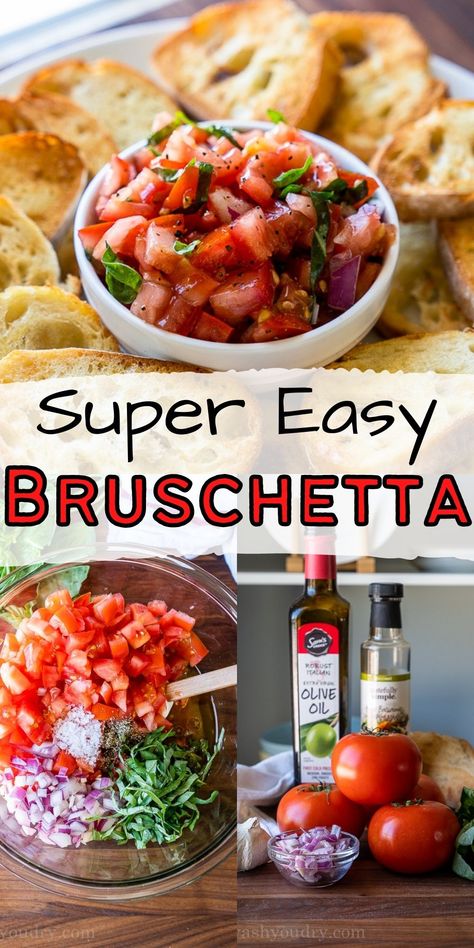 Italian Bruschetta Recipe, Bruchetta Recipe, Easy Bruschetta Recipe, Bruschetta Appetizer, Toasted Baguette, Easy Bruschetta, Quick Appetizer, Baguette Bread, Bruschetta Recipe