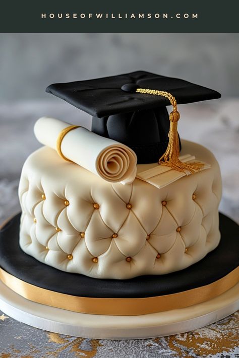 Looking for a beautiful idea for your next cake? Check out this graduation-themed masterpiece! It's full of pretty school colors and has an edible diploma and graduation cap made from fondant. Perfect for making your graduation party extra pretty! Graduation Party Checklist, Graduation Cake Ideas, Turquoise Cake, Graduation Desserts, Pinterest Cake, 4th Of July Cake, Sea Cakes, Graduation Gifts For Daughter, Cake Sizes