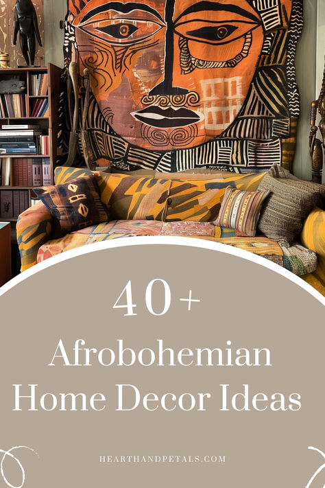 A cozy corner with a daybed adorned with colorful Afrobohemian cushions and a throw, showcasing 40+ ideas for Afrobohemian home decor. Earthy African Living Room, African Art Bedroom Decor, Afrocentric Boho Bedroom, Afro Contemporary Living Room, Ankara Home Decor Ideas, Global Decorating Style, Globally Inspired Decor, Afro Bohemian Kitchen, Global Style Home Decor