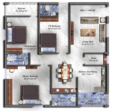 1400 SFT 3BHK Flat Designed By @infinity7styudio Team Contact for more designs and presentation plans Beautiful Bed Designs, 2bhk House Plan, Pelan Rumah, Three Bedroom House Plan, Indian House Plans, Free House Plans, 3d Floor Plan, Interior Design Plan, House Floor Design