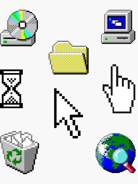 "Windows 95 Computer Icon Sticker Pack Collection" Sticker for Sale by OFFICIAL-CANDY | Redbubble Microsoft 95 Aesthetic, Windows Pop Up Png, 90s Computer Graphics, Windows Pixel Art, Design Sticker Aesthetic, Windows Graphic Design, Computer Icon Design, 2000s Icons Png, Windows Icons Png