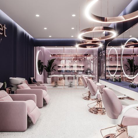 Woman Salon Design, Classy Beauty Salon, Salon Architecture Design, Beauty Saloon Interiors Ideas, Big Beauty Salon, Interior Design For Salon, Beauty Salon Decor Ideas Luxury, Hair And Nail Salon Ideas Interior Design, Luxury Beauty Salon Design Interior