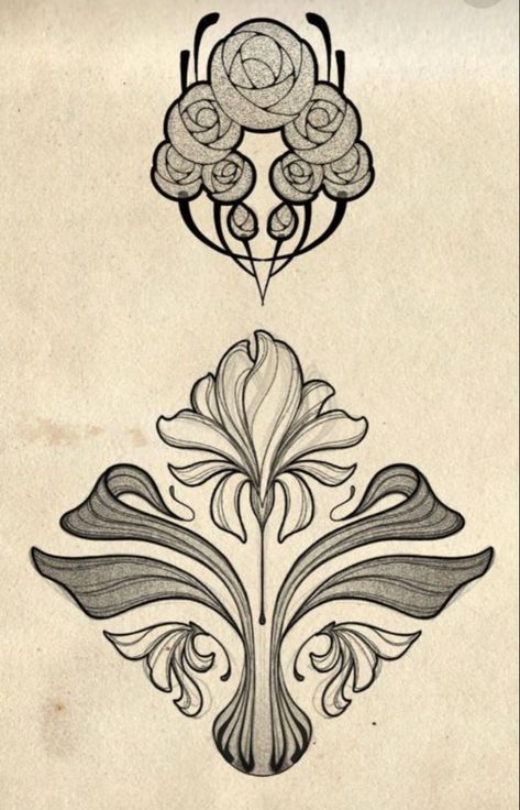 Art Neavou Tattoo, Art Nevou Tattoo, Art Nouveau Filigree, Art Nouveau Tattoos, Art Nuevo Tattoo, Art Nouveau Tattoo Woman, Art Neauveau Tattoos, Artnouveau Drawing, Art Nouveau Pattern Flowers