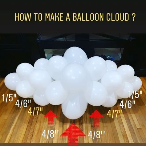 Balloon Arch Clouds, Cloud Balloon Backdrop, How To Make Cloud Balloons, Balloon Cloud Centerpiece, Cloud Balloon Centerpiece, Balloon Clouds Diy, Cloud 9 Decorations, Cloud Balloon Garland, Clouds Balloons