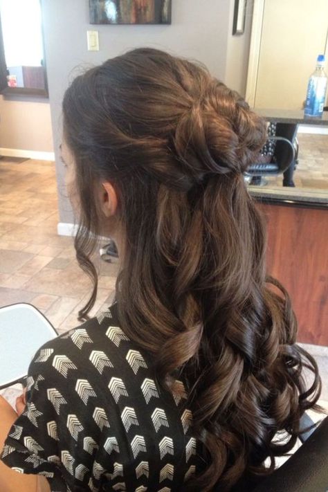 20 Chic Half Up Half Down Hairstyles For Black Hair 2023 Hair Up Half Down Prom Hair, Half Bun Half Down Wedding Hair, Half Up In A Bun Half Down Hair, Curled Hair Half Up Half Down Bun, Half Bun With Curls, Half Up Half Down Bun Homecoming Hair, Half Up Half Down Formal Hairstyle, Half Up Ball Hairstyles, Half Up Hairstyles Formal