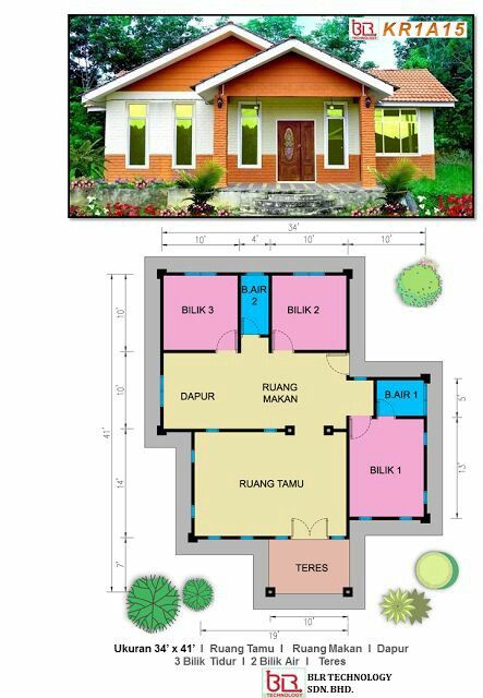 Pelan Rumah Kecil, Pelan Lantai Rumah, Rumah Teres, Living Room Design Colour, Rumah Moden, Pelan Rumah, 2bhk House Plan, House Main Gates Design, Gubahan Bunga