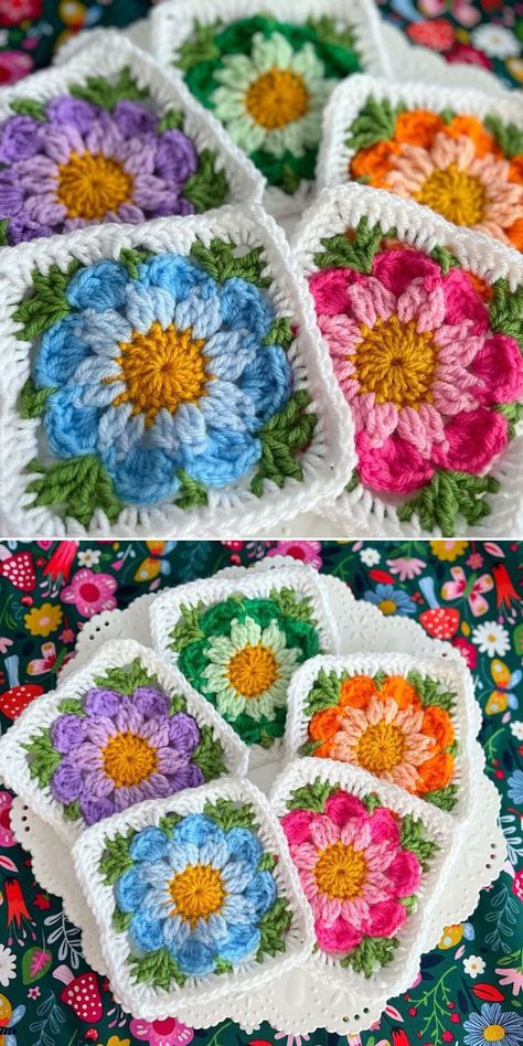 Crochet Flower Granny Square Pattern, Taplak Meja Crochet, Crochet Flower Squares, Crochet Flower Blanket, Granny Square Crochet Patterns, Granny Square Crochet Patterns Free, شال كروشيه, Easy Crochet Blanket, Crochet Motifs