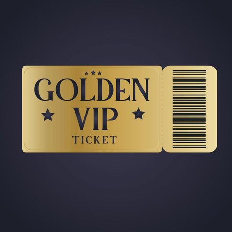 Golden vip ticket with a barcode Admit One Ticket Aesthetic, Sweet 13, Gold Ticket, Prom Tickets, Ball Inspiration, Vip Ticket, Admit One Ticket, Ticket Card, Vip Pass