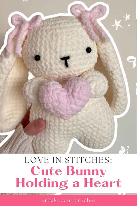 Get ready to spread some love and joy with a delightful crochet project - a cute bunny holding a heart! This tutorial will guide you through the steps of creating an adorable and huggable bunny that clutches a heart, making it the perfect handmade gift for your loved ones or a charming addition to your own crochet collection. Crocheting a cute bunny holding a heart is a wonderful way to showcase your crochet skills and create a cherished keepsake. The combination of the soft... Amigurumi Patterns, Crochet Stuffed Animals Beginner, Bunny Crochet Plush, Pink Bunny Crochet, Cute Bunny Crochet Free Pattern, Crochet Bunny With Clothes, Crochet Patterns Amigurumi Animals, Chunky Amigurumi Crochet, Crochet For Beginners Patterns