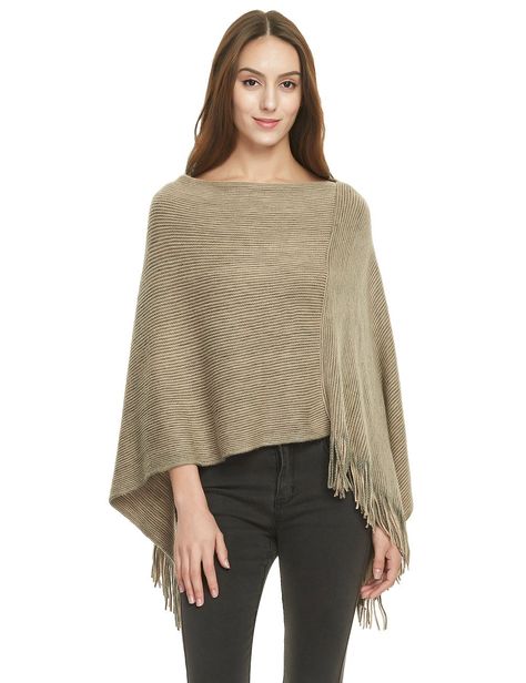 PRICES MAY VARY. 100% Acrylic Imported Pull On closure Hand Wash or Machine Wash HOLIDAY OUTFITS FOR WOMEN: Want to look stylish and feel comfy at the same time during holidays? Here's the perfect outfit for you! This is a comfy poncho with two-way neck style that you can wear it in either way. With its many colors to choose from, it's a great Christmas gift idea. LIGHTWEIGHT & WARM PONCHO: The soft poncho sweater is made of 100% acrylic that you will feel it like cashmere sweaters. The asymmetrical fringed trims and versatile neckline make it the perfect outer cover to pull off a stylish look. IDEAL FOR ALL SEASONS: Wear this cute poncho over anything in your fall and spring wardrobe. It adds an instant dash of style when paired with skinny jeans, leggings, boots and casual tops. It is an Ponchos, Fringe Cape, Poncho Design, Knit Poncho Sweater, Cape Shawl, Capes & Ponchos, Knit Poncho, New Years Eve Outfits, Oversize Knit