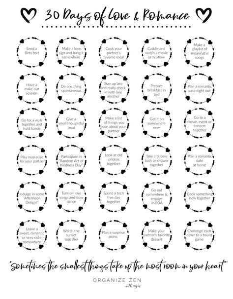 Have a better, sweeter and stronger marriage in 30 days! Commit and take the 30 Day Marriage Challenge. An easy way, each and every day to make your marriage full of intimacy, kindness and love. These little suggestions, connections and conversations will make a huge impact on your relationship with your spouse. #love#marriage #challenge 30 Dates In 30 Days, 30 Days To A Better Marriage, 30 Day Romance Challenge, 30 Day Spouse Challenge, Couple 30 Day Challenge, Love Is Art Kit, 30 Day Intimacy Challenge, 30 Days Of Self Love, Romance Challenge