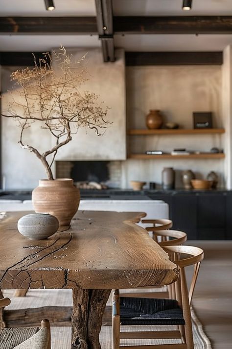 Wabi Sabi Dining Table: Natural Elegance - Quiet Minimal Wabi Sabi Dining Table, Wabi Sabi Decor Japanese Style, Modern Wabi Sabi Interiors, Wabi Sabi Dining Room, Wabi Sabi Dining, Wabi Sabi Table, Wabi Sabi Living Room, Modern Wabi Sabi, Wabi Sabi Interiors