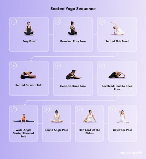 10 Seated Yoga Poses: Sequence For Beginners - Welltech Yoga Poses Sequence, Pranayama Breathing Exercises, Seated Yoga, Seated Yoga Poses, Beginning Yoga, Yoga Sequence For Beginners, Cow Face Pose, Pranayama Breathing, Hip Flexibility