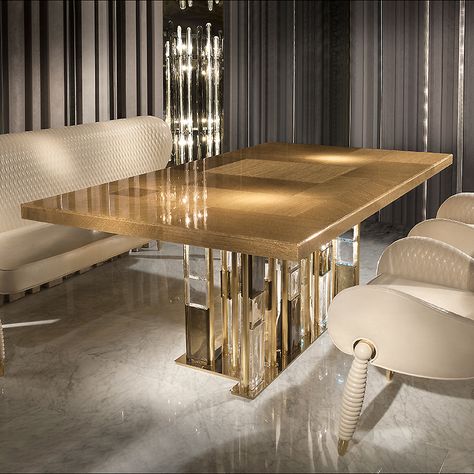 Gold Dining Room Table, Gold Dining Room, Italian Dining Table, Dining Table Design Modern, Rustic Dining Furniture, Luxury Dining Table, Luxury Dining Tables, Dining Table Gold, Gold Dining