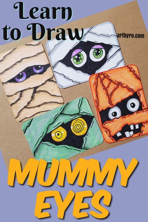 Make your own mummy drawing step by step. Art tutorials for beginners. Get your FREE guide and start improving your art today. Grade 5 Art Ideas Teachers, Halloween Art For 2nd Grade, Drawing Ideas For 3rd Grade, Grade 4 Halloween Art, Third Grade Arts And Crafts, Grade 6 Halloween Art, October Elementary Art Projects, Halloween Classroom Art Projects, One Day Fall Art Projects