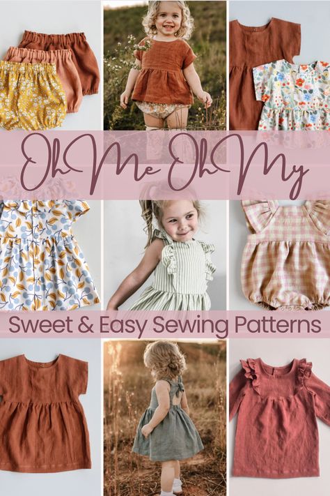 "I made it myself!" Easy Sewing Patterns for Babies & Kids with Oh Me Oh My Sewing Sewing Patterns Baby, Sewing Patterns For Babies, Printable Crochet Patterns, Sweet Easy, Baby Romper Pattern, Baby Clothes Patterns Sewing, Girls Clothes Patterns, Baby Dress Pattern, Sewing Machine Projects