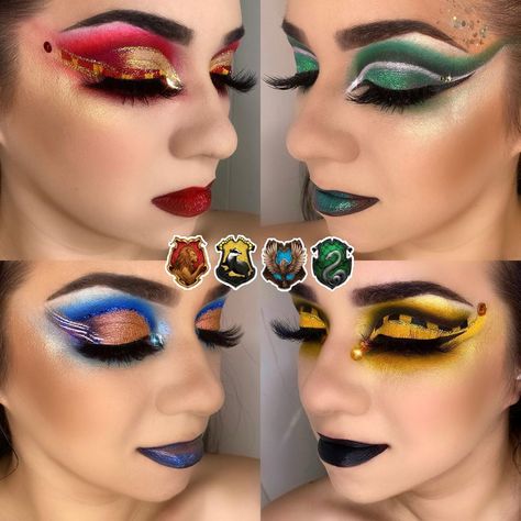 𝕃𝕚𝕟𝕕𝕤𝕖𝕪 ☽ ♡ on Instagram: “⚡️Which house is your favorite? Comment below‼�️ ⚡️ ♥️🦁💛 Gryffindor 💚🐍🖤 Slytherin 💙🦅🧡 Ravenclaw 💛🦡🖤 Hufflepuff ↯ ↯ ↯ ↯ ↯ ↯ ↯ ↯ ↯ ↯ ↯ ↯ ↯…” Harry Potter Makeup Looks Ravenclaw, Slytherin Eye Makeup, Gryffindor Makeup Looks, Harry Potter Makeup Looks Gryffindor, Ravenclaw Makeup, Hogwarts Photos, Slytherin Makeup, Harry Potter Eyeshadow, Maquillage Harry Potter