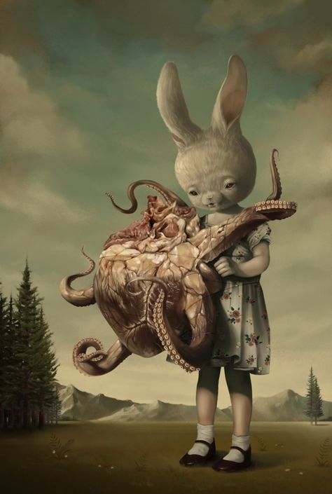 50 Examples of Surreal Art | Cuded 41. Roby Dwi Antono This depiction of Rabbit and the oddity by Roby Dwi Antono is the typical example of Pop Surrealism. Art And Illustration, Pop Surrealism, Arte Grunge, Mark Ryden, Art Sacre, Takashi Murakami, Lowbrow Art, Wow Art, Creepy Art