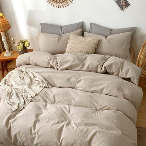 Amazon.com: MooMee Bedding Duvet Cover Set 100% Washed Cotton Linen Like Textured Breathable Durable Soft Comfy (Taupe, Queen Size) : Home & Kitchen Beige Bed Covers, Neutral Bedding Sets, Tan Bedding, Light Gray Bedroom, Taupe Bedding, Beige Comforter, King Bed Sheets, Neutral Bedding, Beige Bed