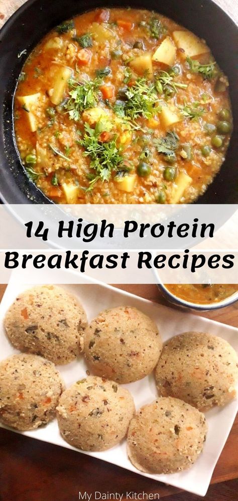 Get a list of 14 healthy high protein food recipes for breakfast. Protein is essential for healthy body and mind. These are high in protein and fiber. Hence it helps in weight loss as well.  These are healthy Indian breakfast recipes. #highproteinrecipes, #healthybreakfast, #indianbreakfastrecipes, #proteinrichfood Essen, Healthy Indian Recipes Vegetarian, Protein Food Recipes, Vegetarian Breakfast Recipes Indian, Food Recipes For Breakfast, High Protein Vegetarian Breakfast, Healthy Indian Breakfast, Vegetarian Protein Recipes, Vegetarian High Protein