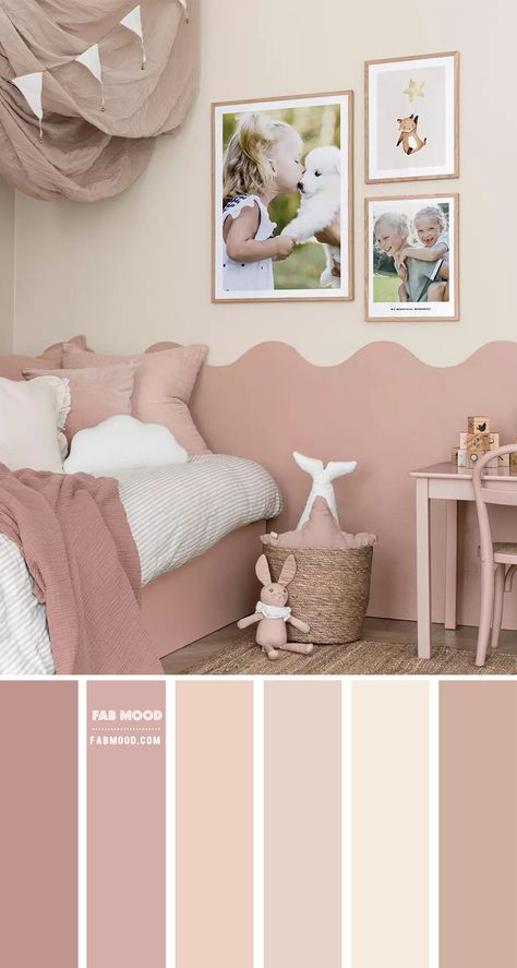 Dusty Pink Colour Scheme for Girl Bedroom Soothing Colours For Bedroom, Grey And Pink Toddler Bedroom, Dusty Pink Nursery Decor, Pink Colour Bedroom Ideas, Muted Dusty Pink Paint, Girls Dusty Pink Bedroom, Rose Pink Girls Bedroom, Plush Pink Bedroom Ideas, Pink Brown Bedroom Ideas