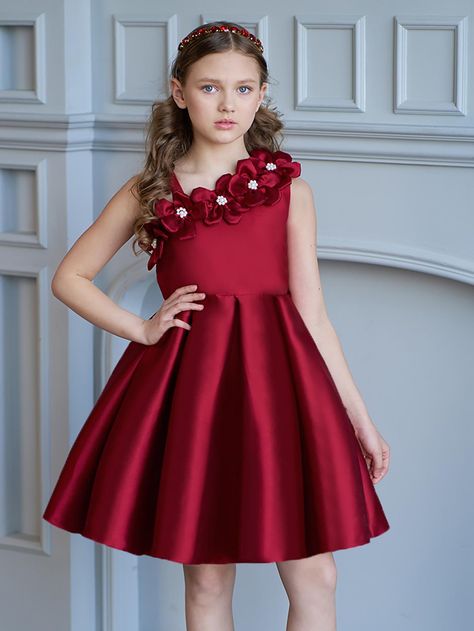 Burgundy Party Collar Sleeveless Polyester Plain Fit and Flare Embellished Non-Stretch All Toddler Girls Clothing Indian Clothes Women, Kerala Engagement Dress, Kids Bridesmaid Dress, Beautiful Party Dresses, Fancy Short Dresses, Kids Summer Dresses, Kids Party Wear Dresses