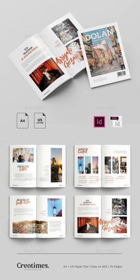 Travel Journal Layout Ideas, Travel Magazine Table Of Contents, Magazine Layout Design Travel, Travel Guide Layout, Clean Layout Design, Travel Booklet Design, Brochure Design Travel, Travel Magazine Design, Travel Magazine Layout