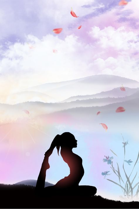 Beautiful Artistic Conception Yoga Silhouette Health Poster Background Material Yoga Day Background, Yoga Background Wallpapers, Yoga Wallpaper Art, Yoga Images Art, Yoga Wallpaper, Background Yoga, Yoga Silhouette, Yoga Art Painting, Yoga Background