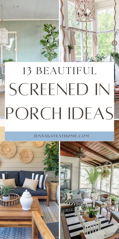 Screened in porches are a wonderful feature if you love to enjoy the outdoors in comfort! These 13 gorgeous spaces will inspire you to create your own dreamy porch for family and guests. Decorating A Screened In Back Porch, Screen Porch Decorating Ideas Cozy, Screened In Porch Wall Ideas, Southern Sleeping Porch, Screened Porch Inspiration, Long Narrow Screened In Porch, 3 Season Screened Porch Ideas, Update Screened In Porch, Paint Screened In Porch