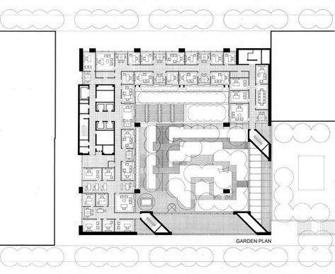 The Ford Foundation / New York 1963-68 / Kevin Roche John Dinkeloo and Associates Foundation Garden, Garden Design Layout Landscaping, Office Floor Plan, Ford Foundation, Garden Design Layout, Office Layout, Building Plan, Sky Garden, Architecture Illustration