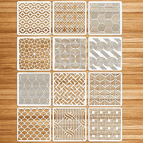 OOTSR 12Pcs Stencil for Crafts Reusable, 15x15cm Plastic Painting Drawing Stencils DIY Stencils Template for Painting on Wood Floor Furniture Wall Art : Amazon.co.uk: DIY & Tools Plastic Painting, Background Stencil, Diy Stencils, Floor Furniture, Stencil Wall Art, Stencil Wood, Drawing Stencils, Painting Templates, Acrylic Craft Paint