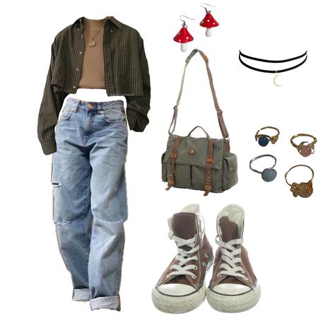 Casual Outfits Earth Tone, Olive Garden Outfits, Earth Grunge Aesthetic Outfit, Colorful Earthy Outfits, Earth Themed Outfits, Green Tomboy Outfits, Artcore Aesthetic Outfit, Capsule Wardrobe Earth Tones, Earthy Tone Clothes