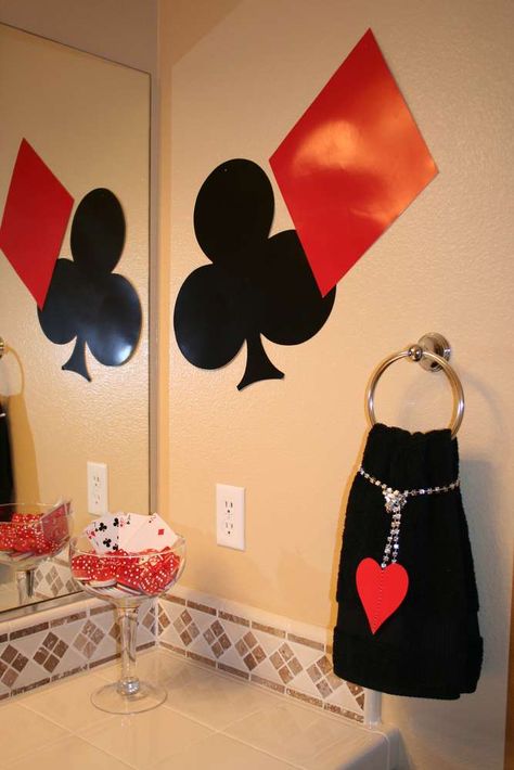 Casino Birthday Birthday Party Ideas | Photo 12 of 23 | Catch My Party Poker Night Decorations, Poker Night Birthday Party, Casino Theme Party Games, Tema Vegas, Poker Night Party, Casino Decor, Card Symbols, Casino Birthday Party, Vegas Theme Party