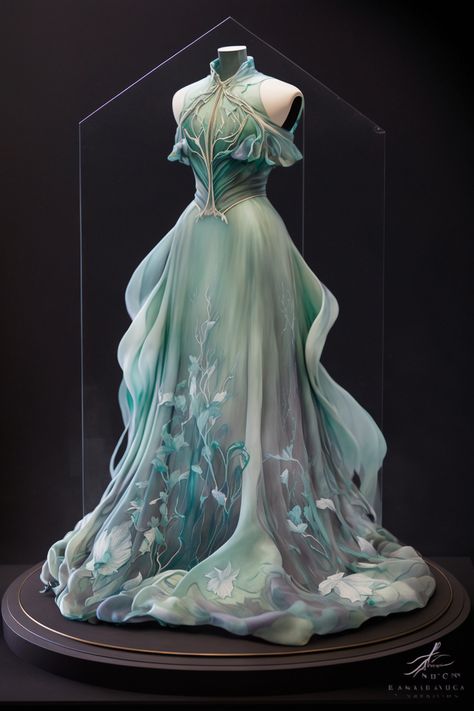 Pisces zodiac sign inspired gown Zodiac Fairy Gown, Artistic Costumes, Pisces Dress, Enchanted Wedding Dress, Fae Dress, Fantasy Ball Gown, Ocean Dress, Painted Fashion, Fairy Gown