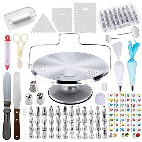 Amazon.com: 78 Piece Cake Decorating Supplies Kit | Aluminium Rotating Turntable Stand, Frosting & Piping Tips, Icing Spatula, Scraper, Smoother, Flower Nails, Cutter, Disposable Pastry Bags, Pro Baking Tools: Gateway Essen, Frosting Piping, Bakery Tools, Icing Tools, Cake Leveler, Turntable Stand, Cake Kit, Cake Decorating Kits, Cake Decorating Piping