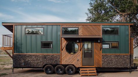 This Spacious Tiny House With Balcony is a Dazzling Dwelling on Wheels Farmhouse Tiny House, Cozy Colors Palette, Tiny Home On Wheels, House With Balcony, Sweden House, House Balcony, Loft Kitchen, Tiny House Builders, Small Tiny House