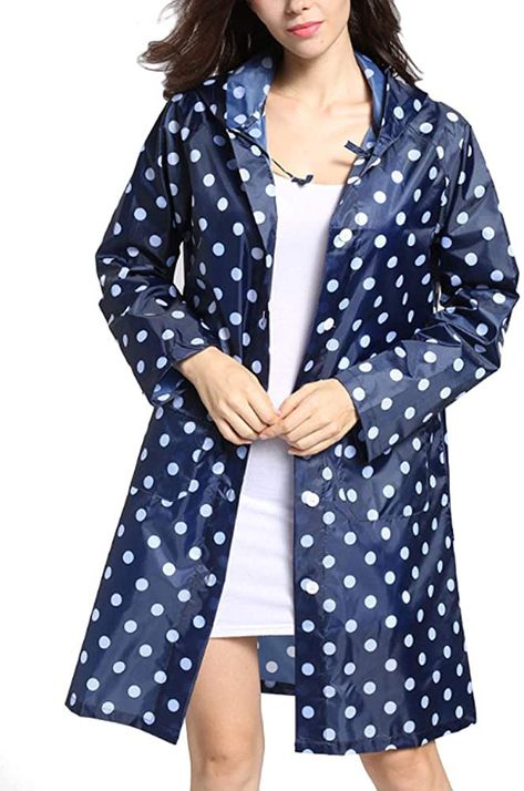 Tonfei Women's Long Waterproof Raincoat Cute Polka Dot Lightweight Packable Rain Jacket with Hood for Women Teen Girls Cute Rain Jacket, Monogrammed Rain Jacket, Water Fashion, Rains Long Jacket, Rain Parka, Packable Rain Jacket, Long Rain Coat, Hooded Rain Jacket, Heavy Jacket