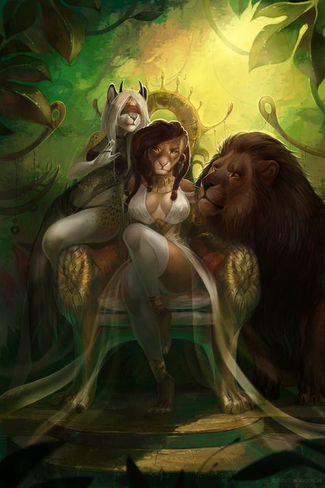 ArtStation - Jungle Queen, Julia Mato Jungle Queen, Green Jungle, Jungle Art, Forest Background, In The Jungle, Feline, I Want, Lion, Princess Zelda