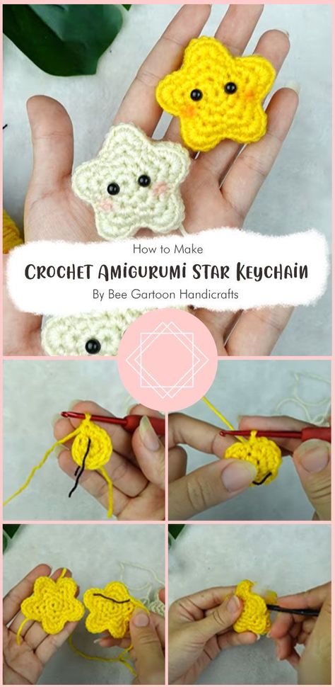 Amigurumi Star, Crochet Star Patterns, Star Keychain, Confection Au Crochet, Crochet Keychain Pattern, Crochet Bee, Crochet Animals Free Patterns, Crochet Design Pattern, Crochet Stars